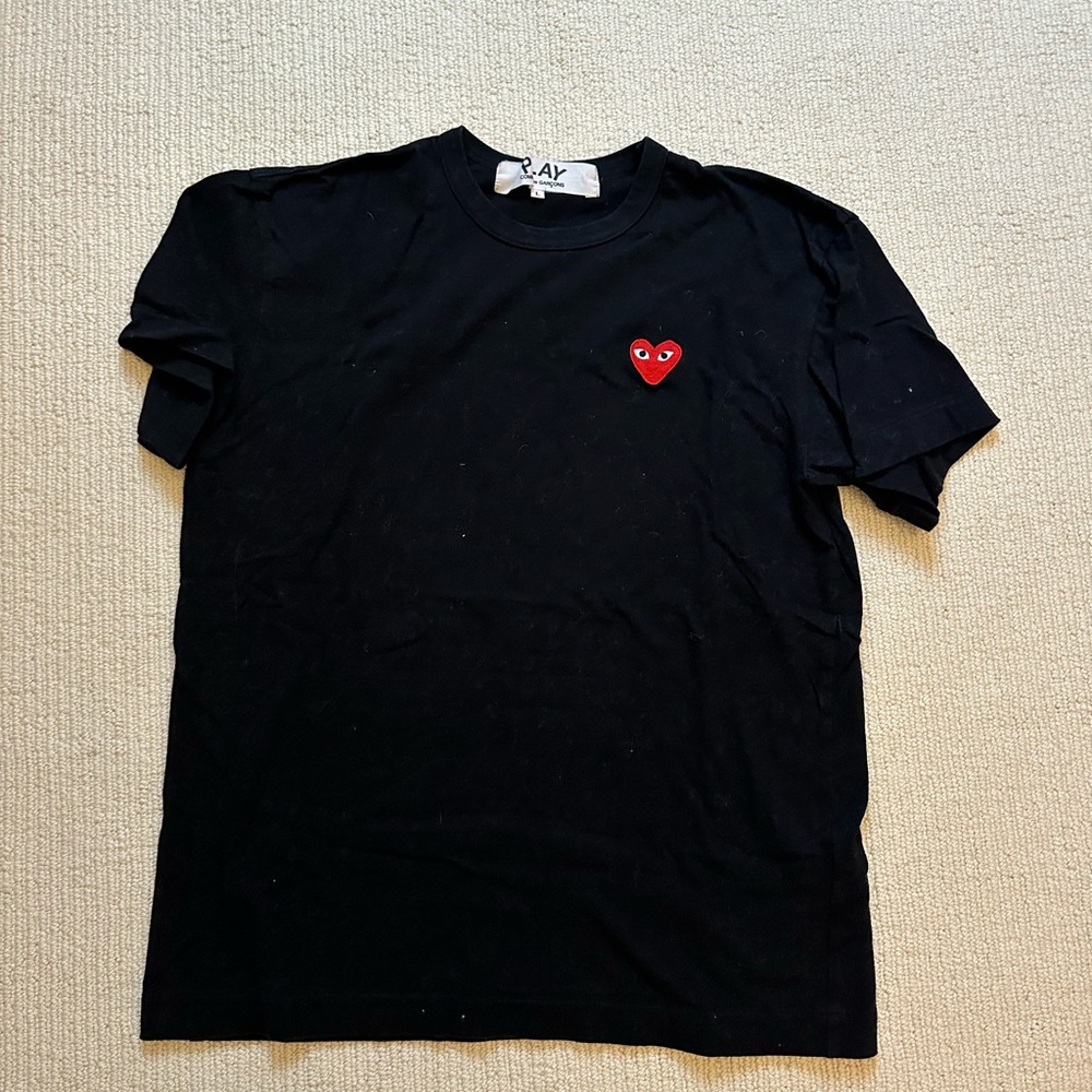 Comme des Garçons Black Short Sleeve Tee with Red Heart Patch
